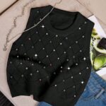 CHALECO TEJIDO CON ADORNOS DE DIAMANTES DE IMITACIÓN COLORIDOS