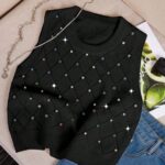 RELAXIVA CHALECO TEJIDO PARA MUJERES CON ADORNOS DE DIAMANTES DE IMITACIÓN COLORIDOS