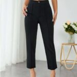 PANTALONES NEGROS DE VERANO DE TIRO ALTO CON PRESILL