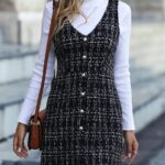 RAFFINÉA VESTIDO DE CUADROS CON BOTÓN TWEED SIN JERSEY