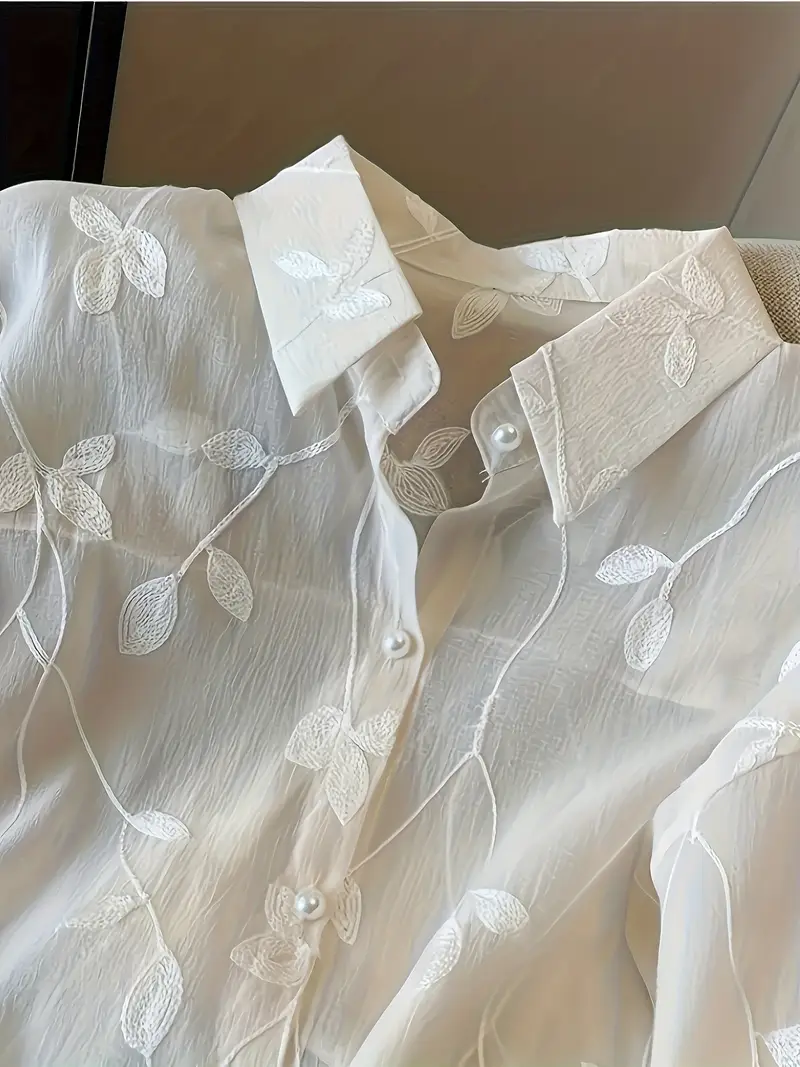 Blusa de chiffón bordada con flores Camisa de chiffón bordada - Imagen 1